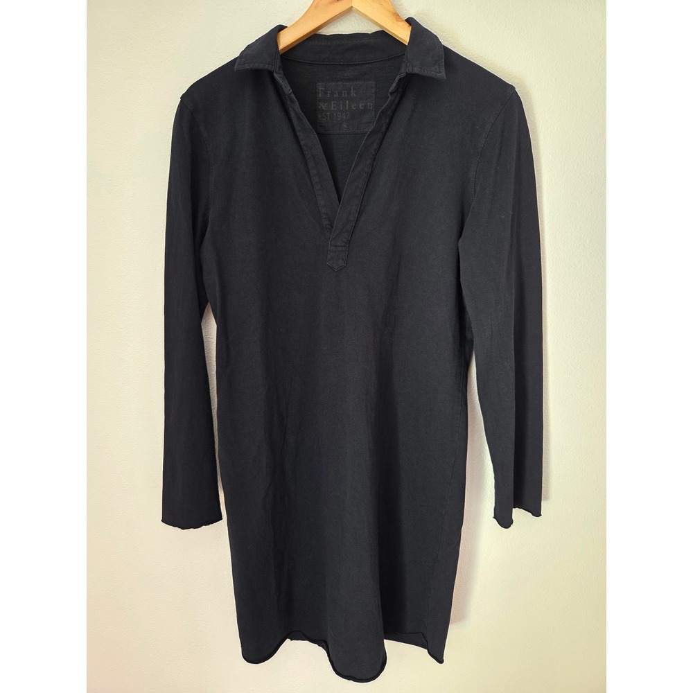 Frank & Eileen Tee Lab Navy Blue Cotton Jersey V-Neck Shirt Dress Small - Picture 2 of 9